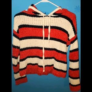 Red, white, and blue sweater crop hoodie